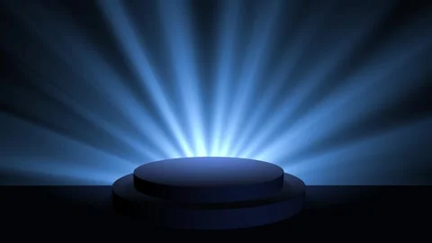 On a dark blue background is a podium with steps, rays of light in the Stock Footage 264651091