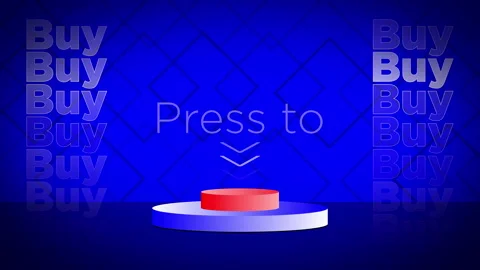 Dark blue background with red button to press buy in 4k video. Video stock 156570541