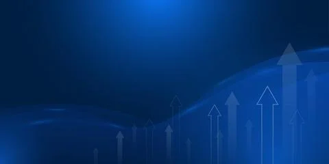 Dark blue background with rising arrow, business chart, and circuit lines s.. Stock Illustration