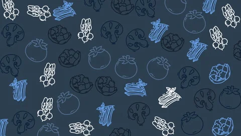 Dark blue background with white and light blue food outlines 動画素材 333524036