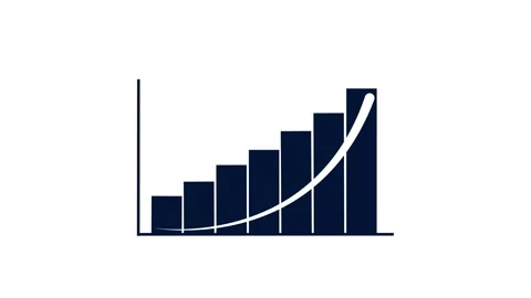 Dark blue bar graph with a curved upward trend line. Corporate dark blue ba.. Stock Footage 338240399