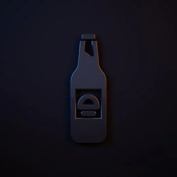 Dark-blue Beer bottle icon isolated on black background. Minimalism concept.. Stock Illustration