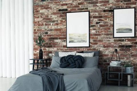 Dark blue blanket on bed Stock-Fotos
