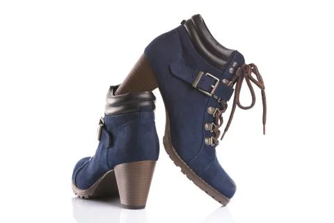 Dark blue boots with bootlaces Foto stock