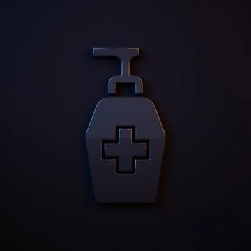 Dark-blue Bottle of liquid antibacterial soap with dispenser icon isolated .. Stock Illustration