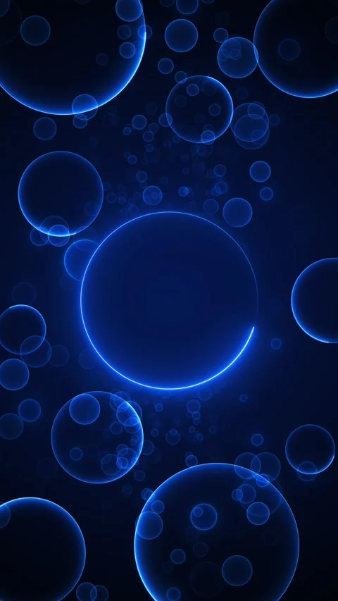 Dark blue bubble animation glossy circles, luminous edges, floating sphere depth Stock Footage 340471306