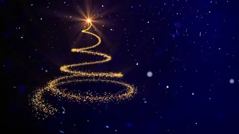 Dark blue Christmas tree animation, winter snowing background Stock Footage 83464345