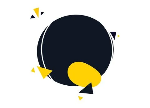 Dark blue circular graphic badge, Round abstract banner with yellow oval, Mod Stock Illustration
