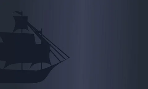 Dark Blue Classic Maritime Background with Antique Sailing Ship Silhouette in Co Illustrazione stock