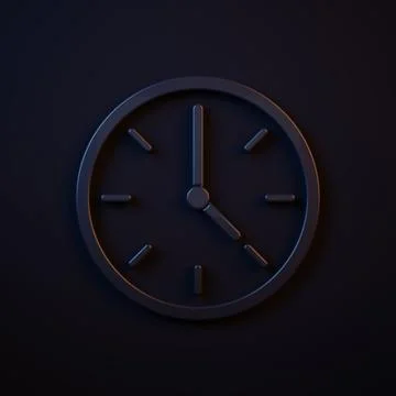 Dark-blue Clock icon isolated on black background. Time symbol. Minimalism .. Stock Illustration