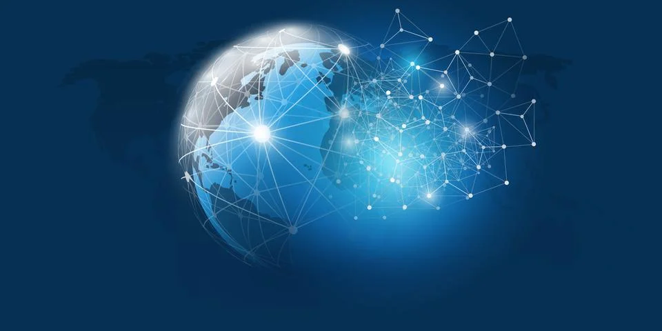 Dark Blue Cloud Computing and Networks Concept with Earth Globe and Glowing.. イラスト素材