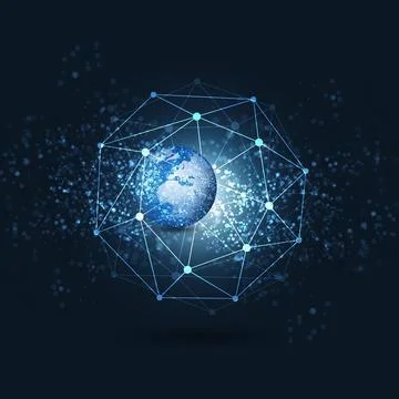 Dark Blue Cloud Computing and Networks Concept with Earth Globe and Sphere .. Stock Illustration