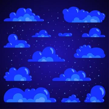 A dark blue cloud with stars, set. Night sky background. Vector clipart Stock Illustration