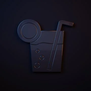 Dark-blue Cocktail icon isolated on black background. Minimalism concept. 3.. Stock Illustration