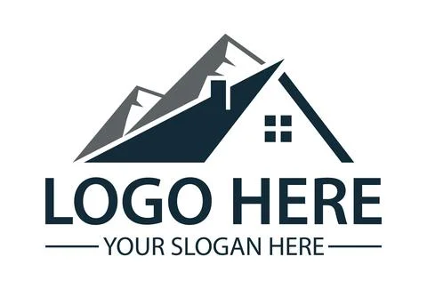 Dark Blue Color Simple Shape Home and Mountain Logo Design Stock-Illustration
