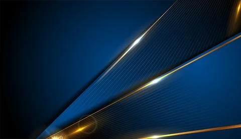 Dark blue corporate background with glowing golden lines and stripes Stock Illustration