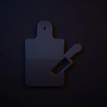 Dark-blue Cutting board and knife icon isolated on black background. Choppi.. Stock Illustration