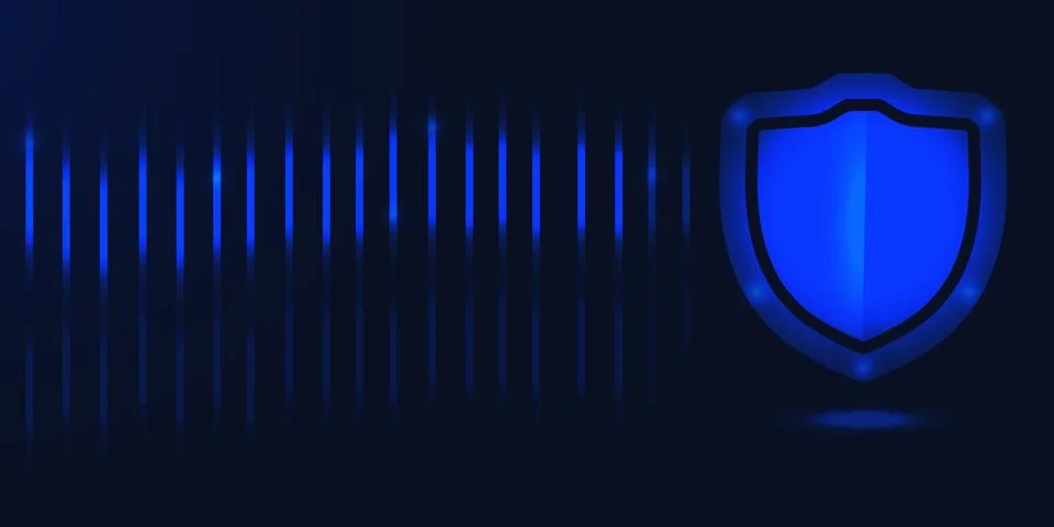 Dark Blue Cybersecurity Shield with Glowing Digital Data Lines Background Stock Illustration