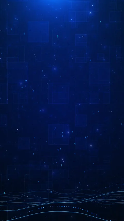 Dark blue data wave background binary digits, soft glowing particles, flowing Stock Footage 333862679