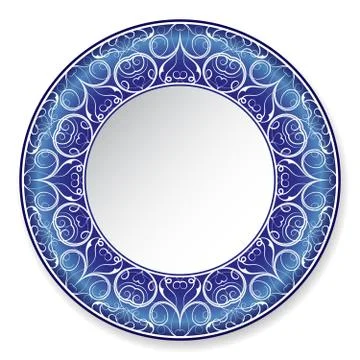 Dark blue decorative plate with pattern. Illustrazione stock
