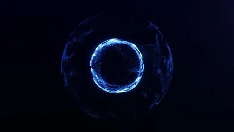 Dark blue digital glowing energy particles sphere. Magic shiny waveform orb.. Stock Illustration