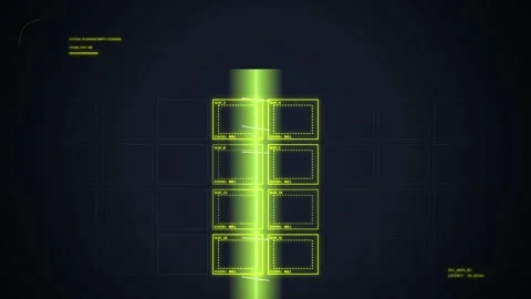 Dark Blue Digital Grid Overlay HUD Interface with Data Analysis and Futuris.. Stock Footage 348414003
