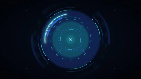 Dark blue digital interface with glowing cyan accents and a central hexagon.. 動画素材 334945102