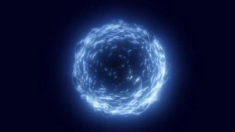 Dark blue digital sphere with flowing electric lines and glowing core, symb.. Stock Illustration