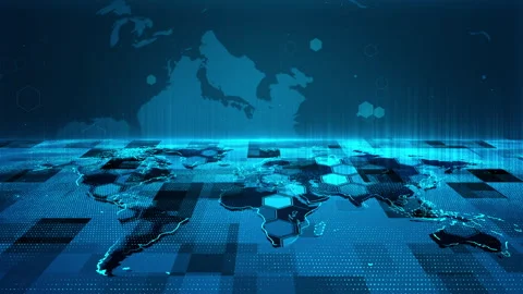 Dark Blue Digital Technology World Map Background Stock Footage 339043895