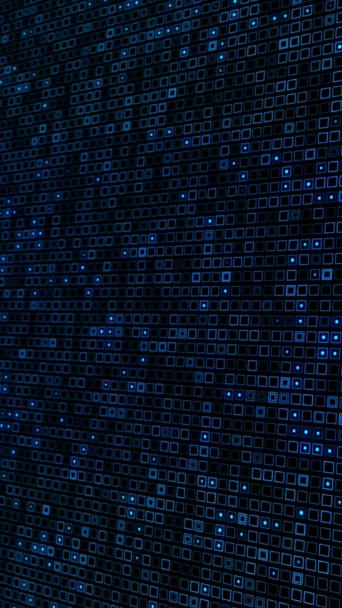 Dark blue digital tile visual repeating square grid, bright pixel points, and fu Stock Footage 340557207