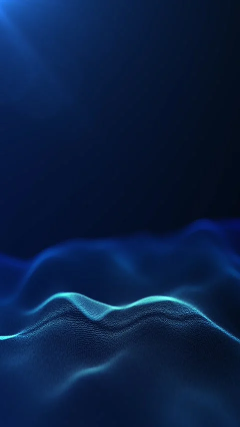 Dark blue digital wave surface with soft light glow and flowing depth, mini.. Видео 331072688