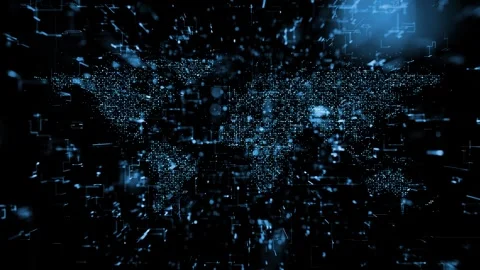 Dark blue digital world map loop cyberspace network 動画素材 338407938
