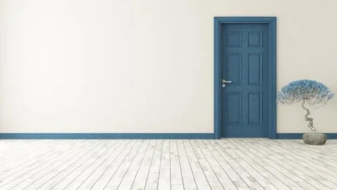 Dark blue door with wall Stock Illustration