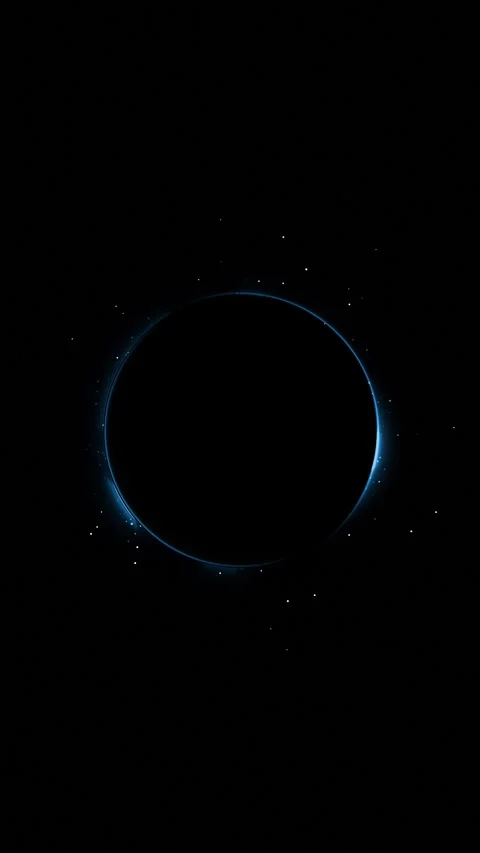 Dark blue eclipse ring glowing planetary rim, black circular center, star partic Stock Footage 340527630