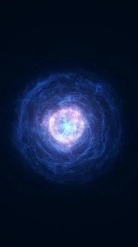 Dark blue energy vortex with a bright glowing core and swirling mist, forming Stock Illustration