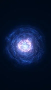 Dark blue energy vortex with a bright glowing core and swirling mist, formi.. Stock Illustration
