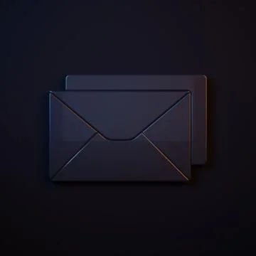 Dark-blue Envelope icon isolated on black background. Email message letter .. Illustrazione stock