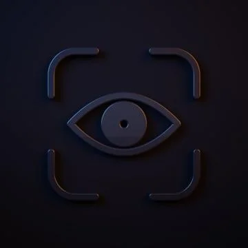 Dark-blue Eye scan icon isolated on black background. Scanning eye. Securit.. Stock Illustration