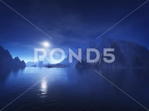 Dark blue fantasy landscape Stock Illustration