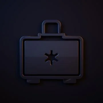 Dark-blue First aid kit icon isolated on black background. Medical box with.. Stock Illustration