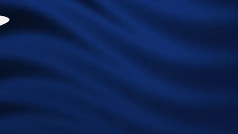 A dark blue flag with a white symbol gently waves in the breeze. Stock Footage 303592910