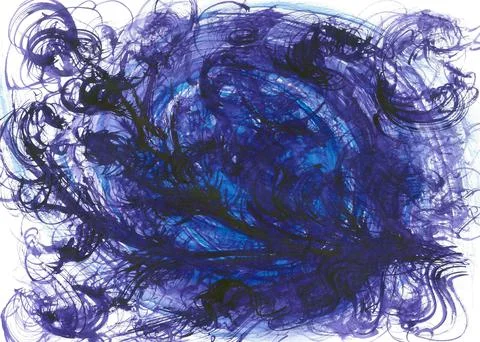 Dark blue fluffy tree branch with wavy foliage against a swirling night sky Stock Illustration