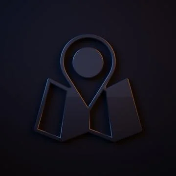 Dark-blue Folded map with location marker icon isolated on black background.. Illustrazione stock
