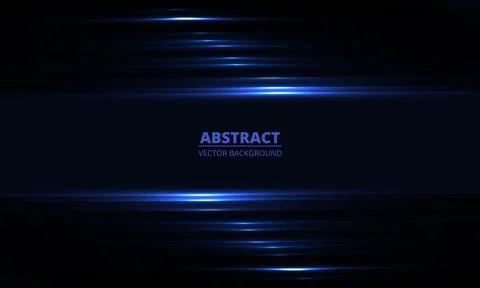Dark blue geometric background with horizontal glowing light lines and shadows Stock Illustration