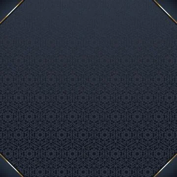 Dark blue geometric pattern background, gold frame, elegant design, invitat.. Stock Illustration