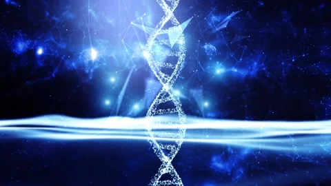 Dark blue glowing light with 3d dna chain rotation Stock Footage 341435462