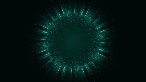 On a dark blue green background, a circle of glowing aqua particles and lines Stock Footage 260176865