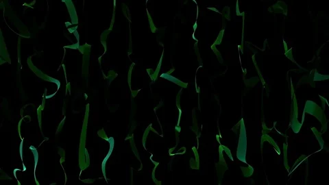 Dark blue &amp; green ribbons falling down Stock Footage 80037113