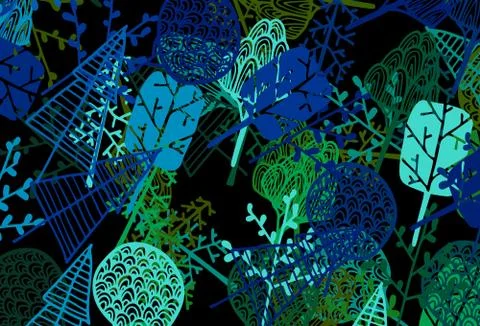 Dark Blue, Green vector abstract backdrop with trees, branches. Stock Illustration