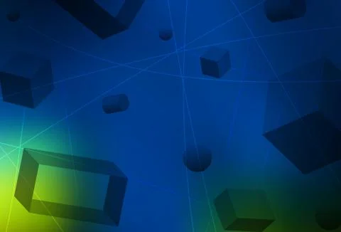 Dark Blue, Green vector backdrop with 3D cubes, cylinders, spheres, rectangle Stock Illustration